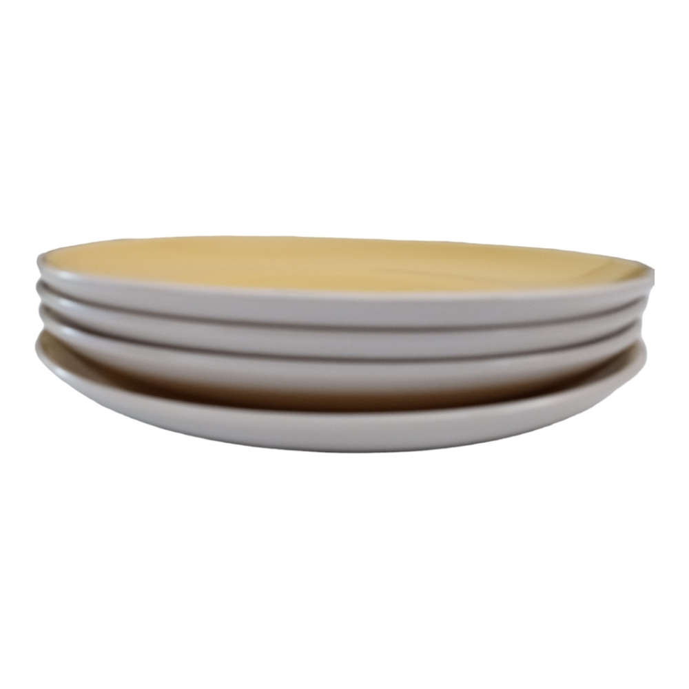 Crate and Barrel Yellow Plates 8.5" Salad Snack Luncheon Set of 4 - Picture 2 of 8